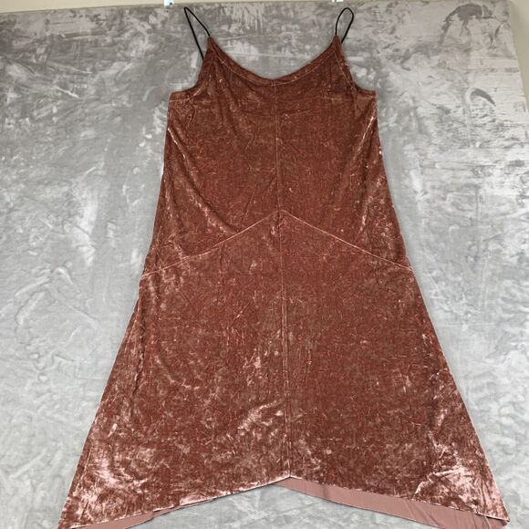 NWOT Freeway Crushed Velvet‎ Dress Women’s L Pink V neck Spaghetti Strap (0701) - Picture 1 of 15